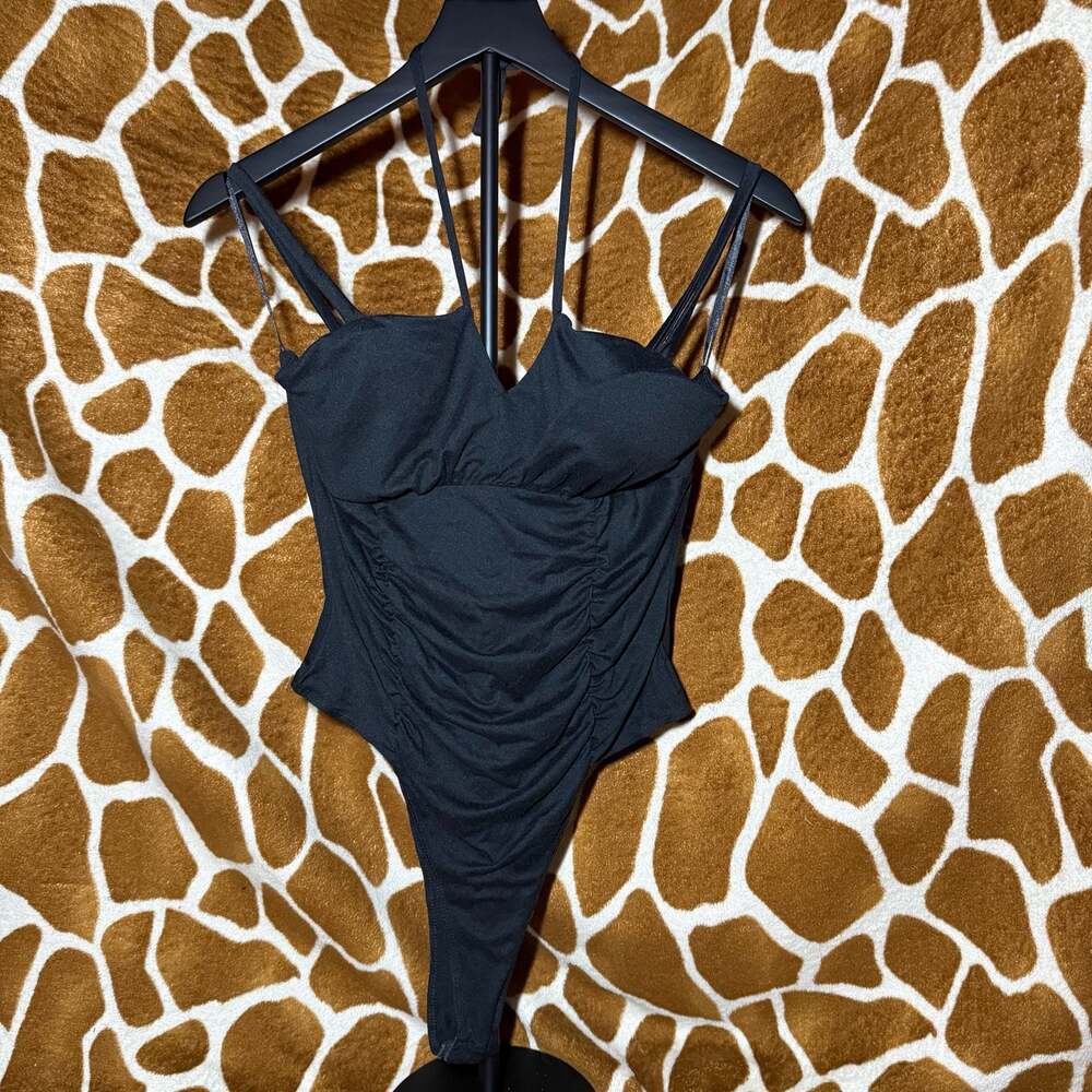 Julia by Lure Black Ruched Sweetheart Halter Bodysuit - Picture 1 of 5
